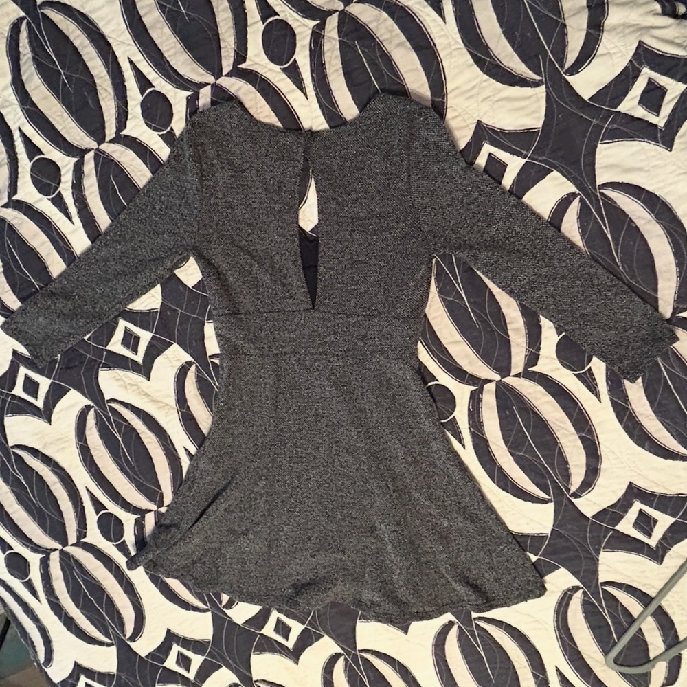 FREE PEOPLE Heartstopper Knit Gray V-Neck Long Sleeve Skater Mini Dress Boho - Picture 6 of 14